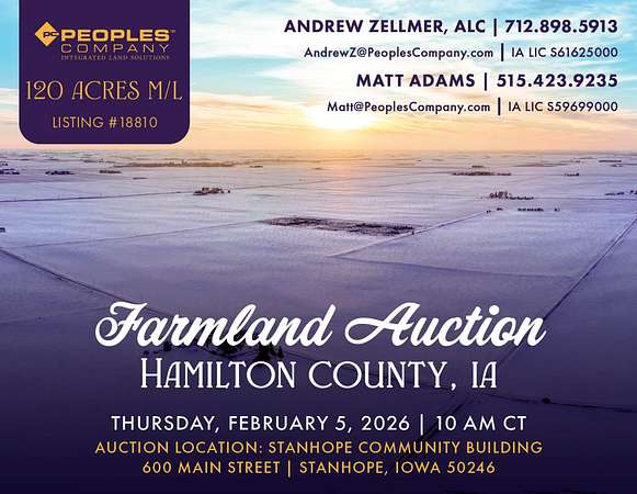 120 Acres of Agricultural Land for Auction in Stanhope, Iowa