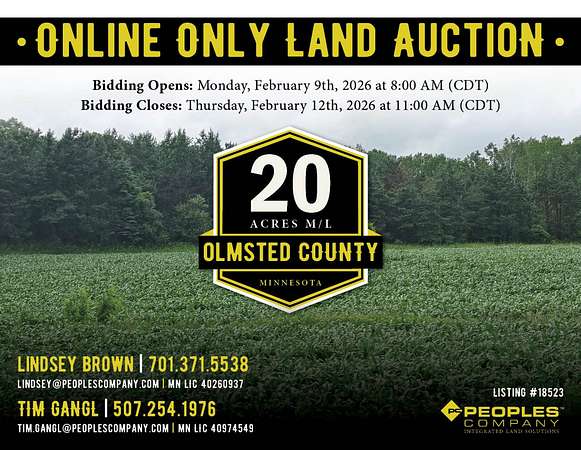 20 Acres of Recreational Land & Farm for Auction in Oronoco, Minnesota