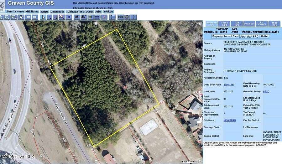 3.85 Acres of Commercial Land for Sale in New Bern, North Carolina