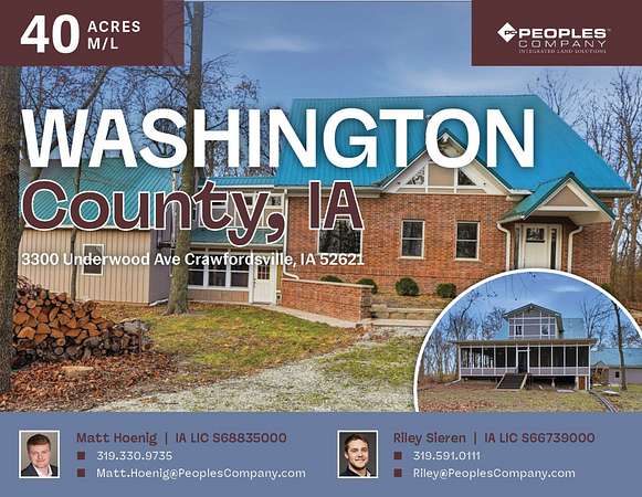 40 Acres of Recreational Land with Home for Sale in Crawfordsville, Iowa