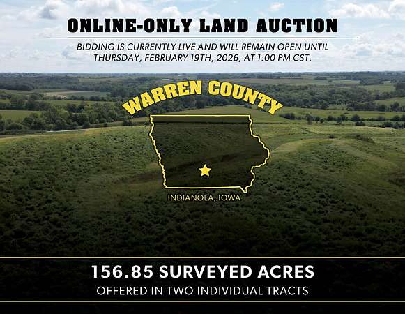 157 Acres of Agricultural Land for Auction in Indianola, Iowa