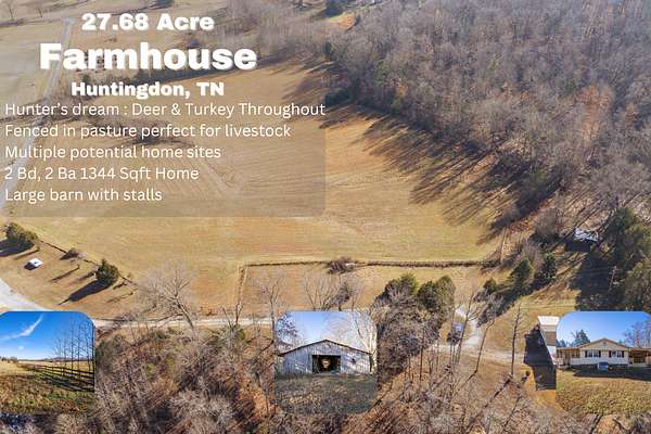 27.7 Acres of Land with Home for Sale in Huntingdon, Tennessee