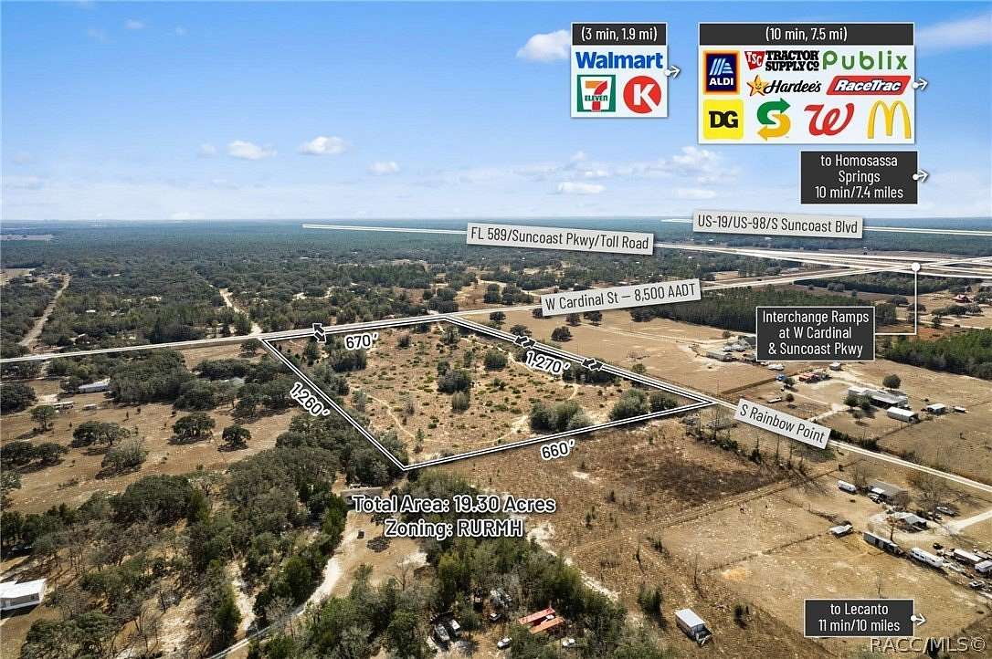 19.3 Acres of Mixed-Use Land for Sale in Homosassa, Florida