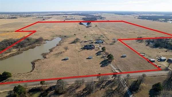 110 Acres of Agricultural Land with Home for Sale in Calera, Oklahoma