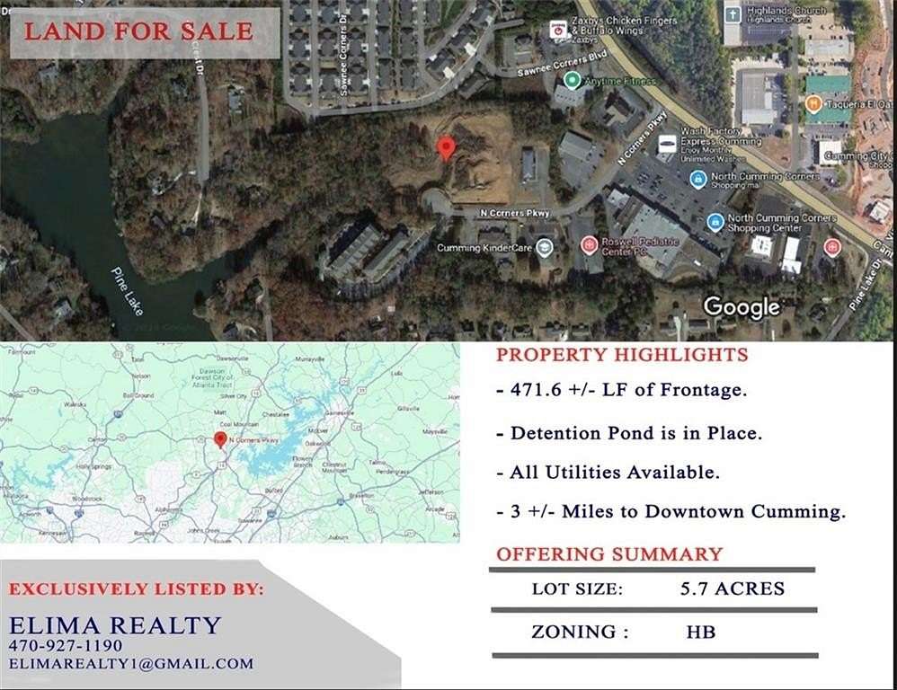5.7 Acres of Mixed-Use Land for Sale in Cumming, Georgia