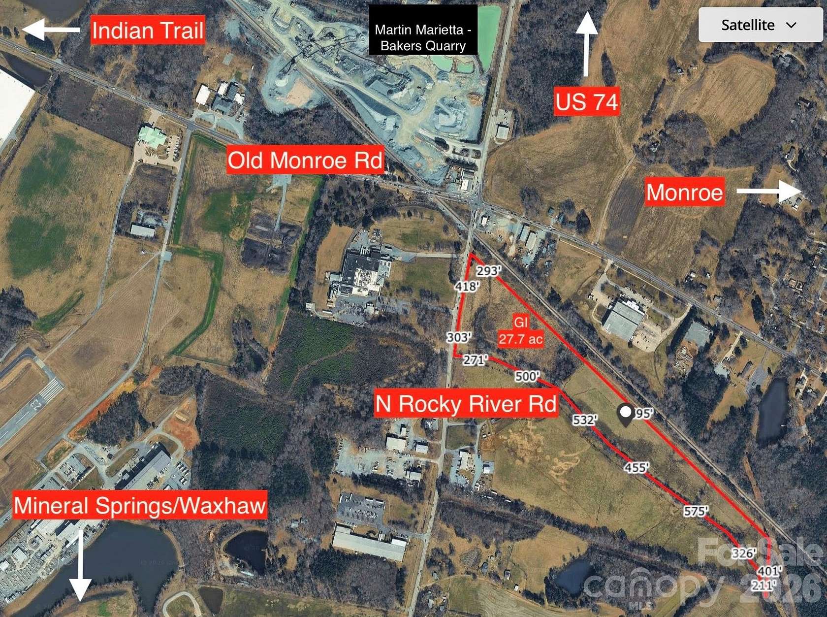 27.7 Acres of Commercial Land for Sale in Monroe, North Carolina