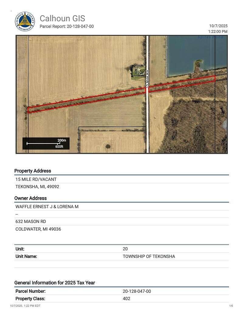 8.5 Acres of Land for Sale in Tekonsha, Michigan