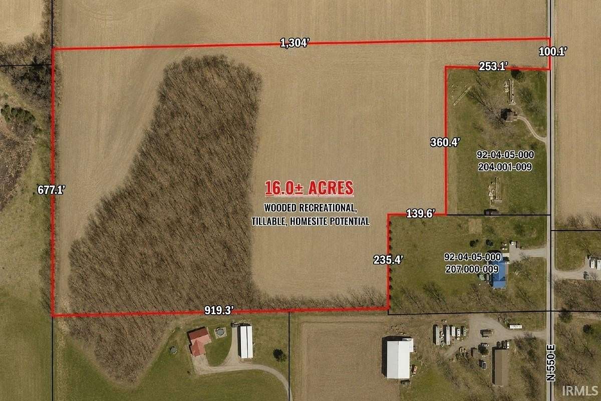 16.1 Acres of Land for Sale in Churubusco, Indiana