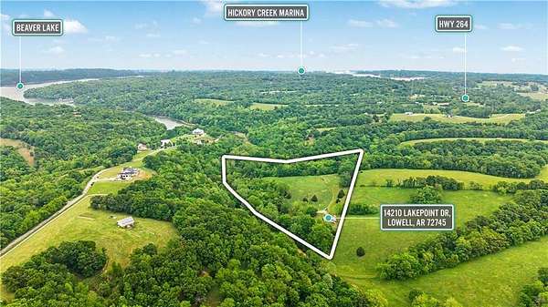 11.4 Acres of Recreational Land with Home for Sale in Lowell, Arkansas