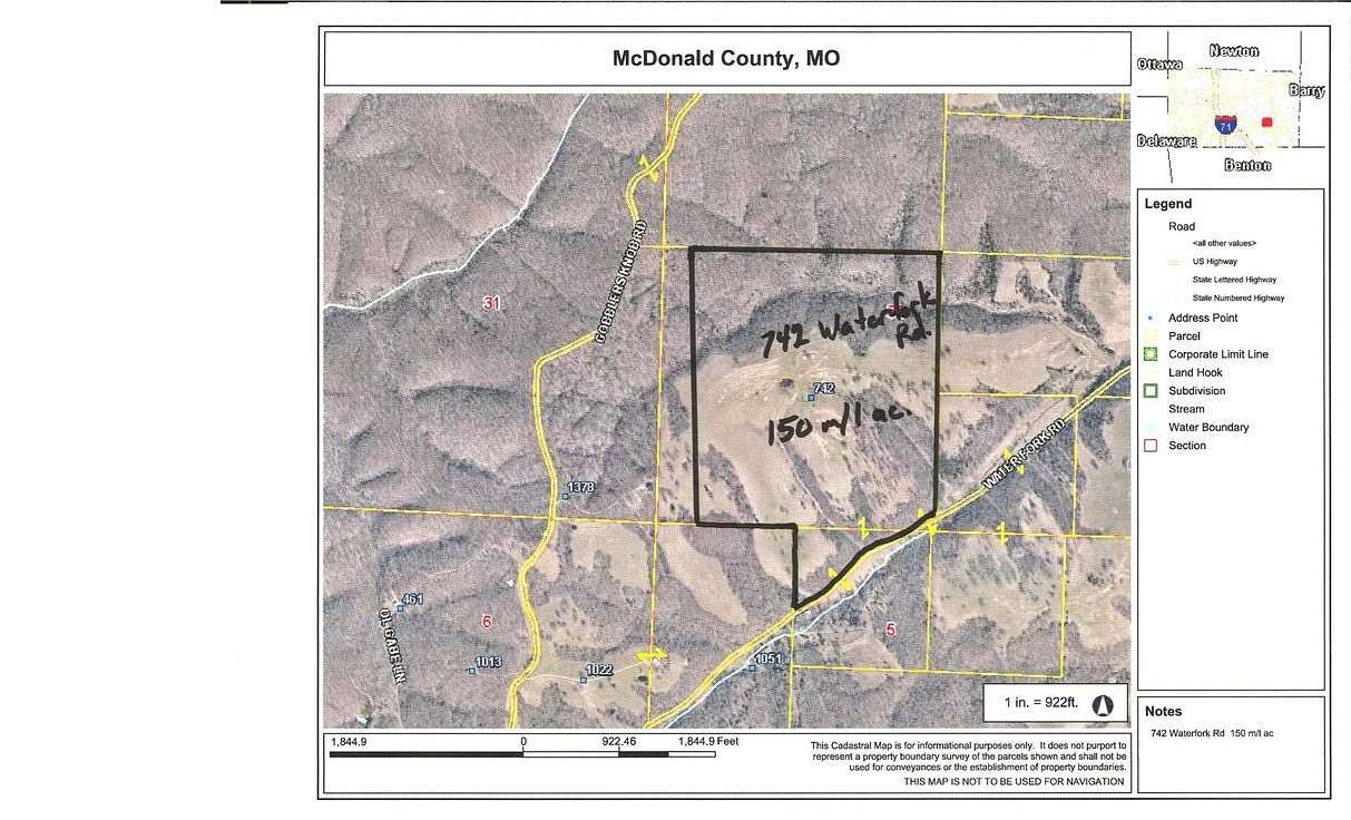 150 Acres of Land for Sale in Pineville, Missouri