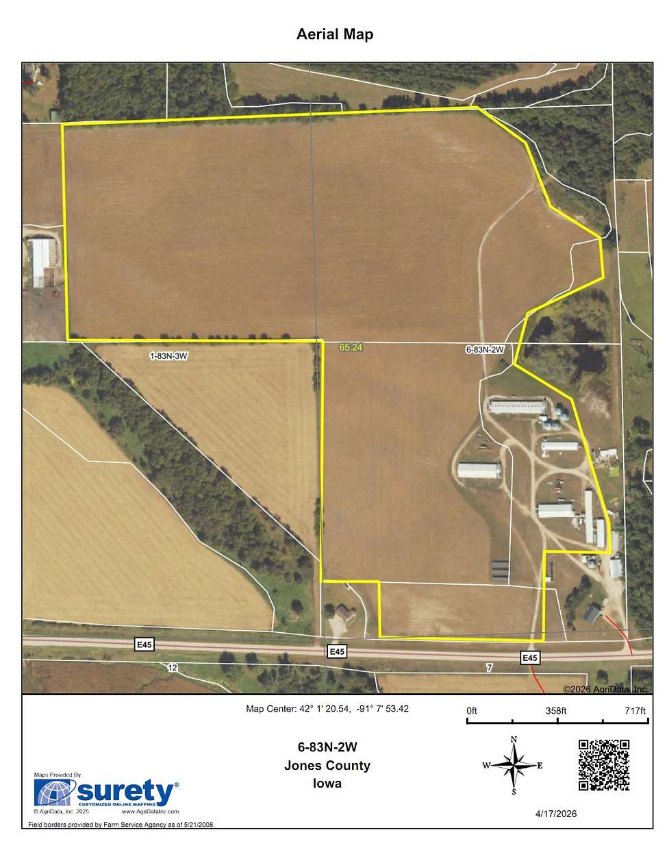 64.5 Acres of Agricultural Land for Sale in Olin, Iowa