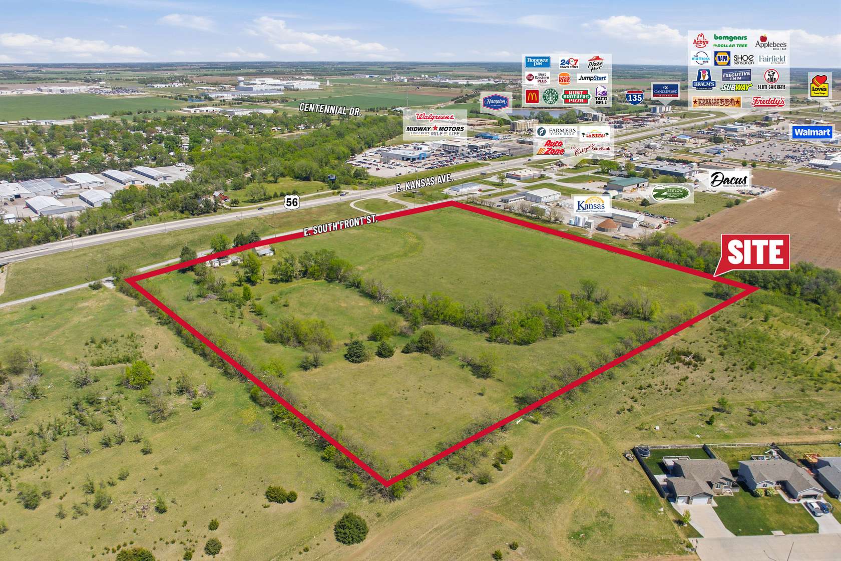 19.2 Acres of Commercial Land for Auction in McPherson, Kansas