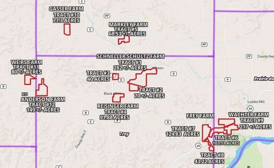 1,350 Acres of Agricultural Land for Auction in Prairie du Sac, Wisconsin