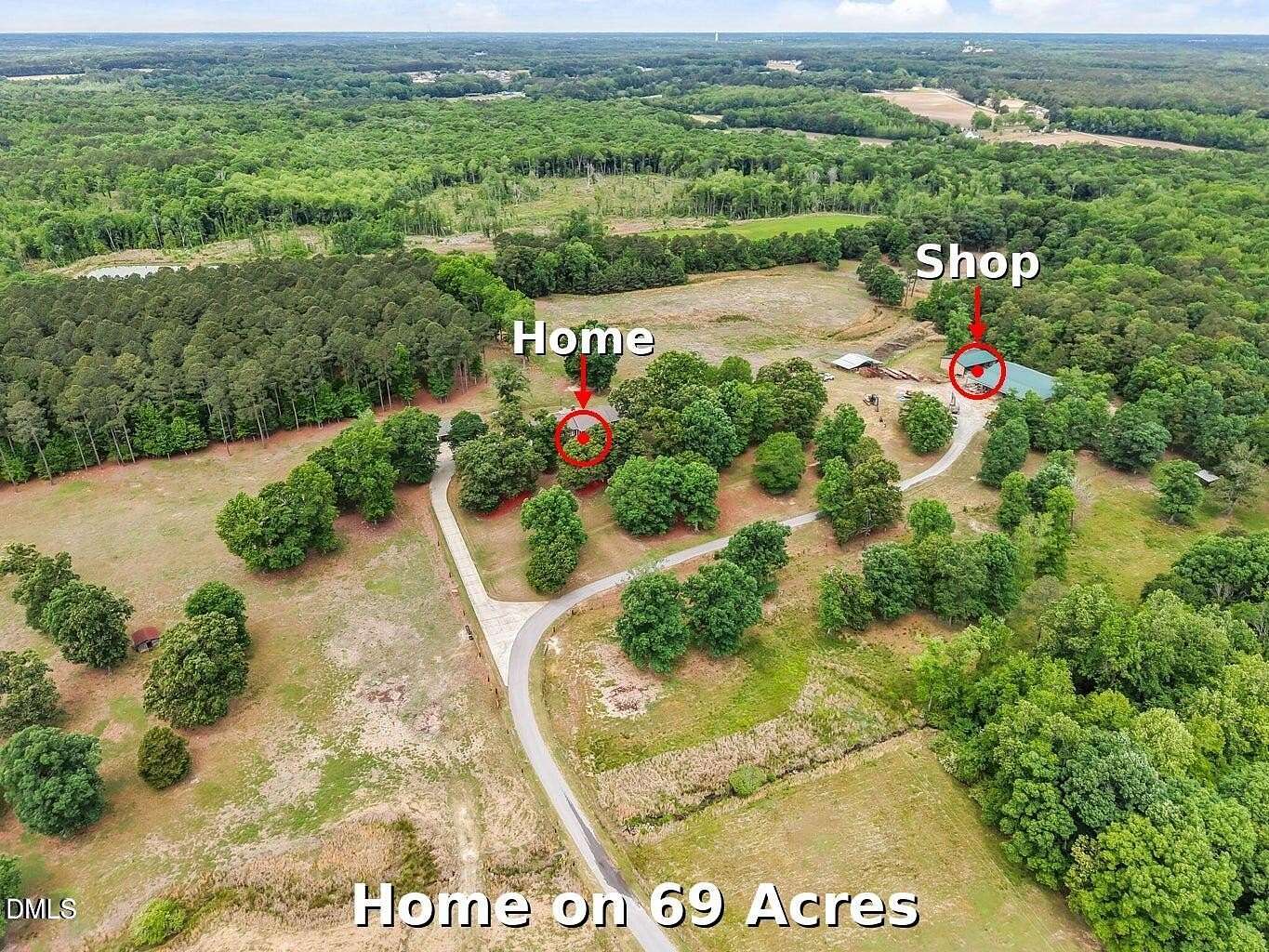 69 Acres of Agricultural Land with Home for Sale in Four Oaks, North Carolina