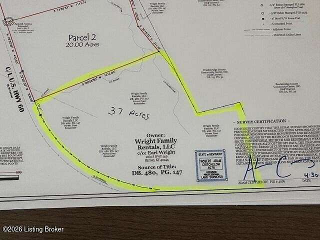 37 Acres of Recreational & Residential Land for Sale in Hardinsburg, Kentucky