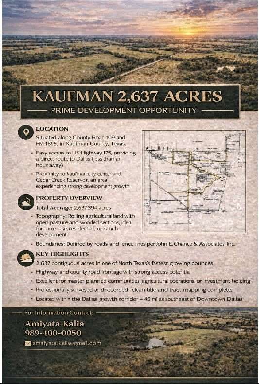 2,637 Acres of Land for Sale in Kaufman, Texas