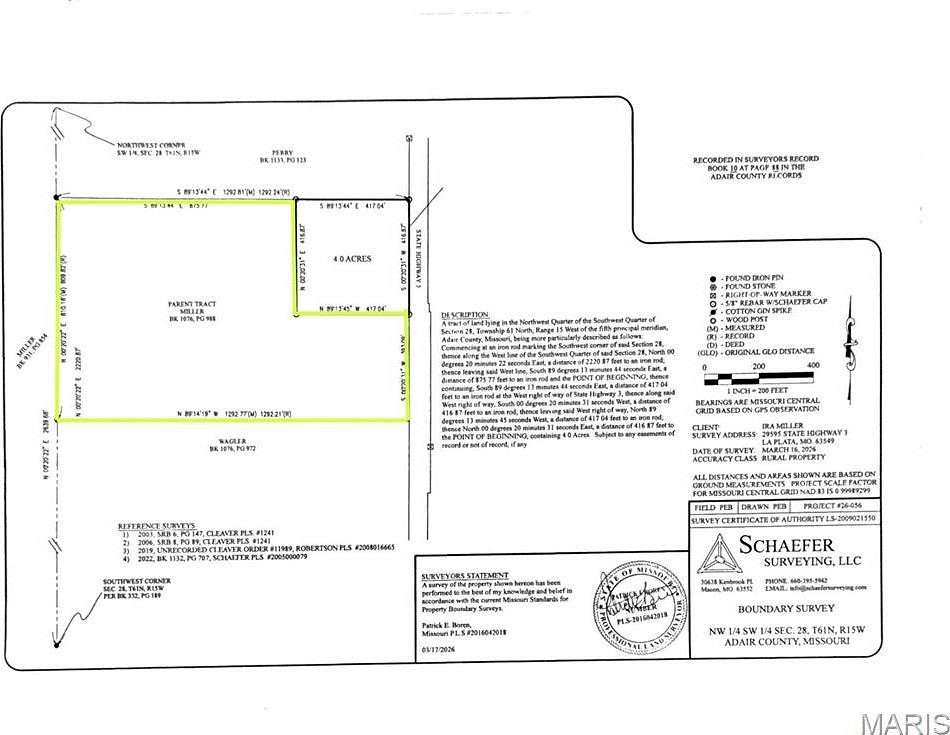 20 Acres of Land for Sale in La Plata, Missouri