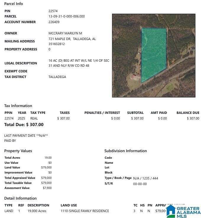 19 Acres of Land for Sale in Talladega, Alabama