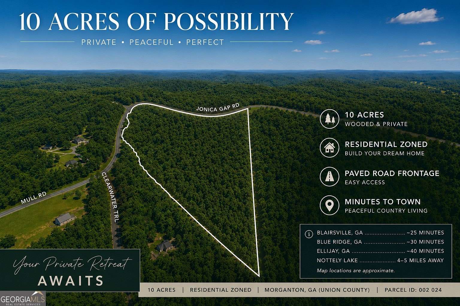 10 Acres of Residential Land for Sale in Morganton, Georgia