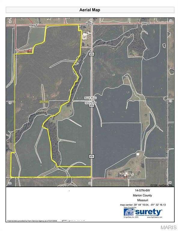 200 Acres of Agricultural Land for Sale in Palmyra, Missouri