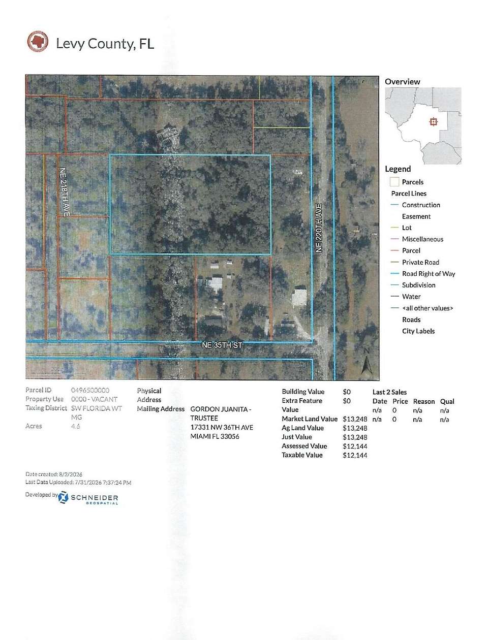 4.6 Acres of Residential Land for Sale in Williston, Florida