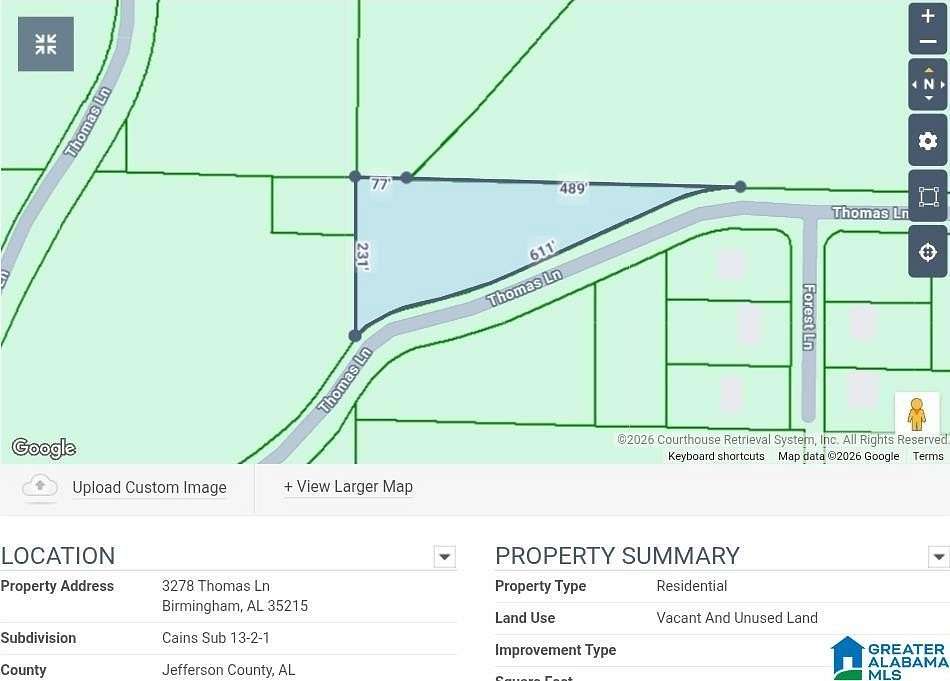 2 Acres of Land for Sale in Birmingham, Alabama