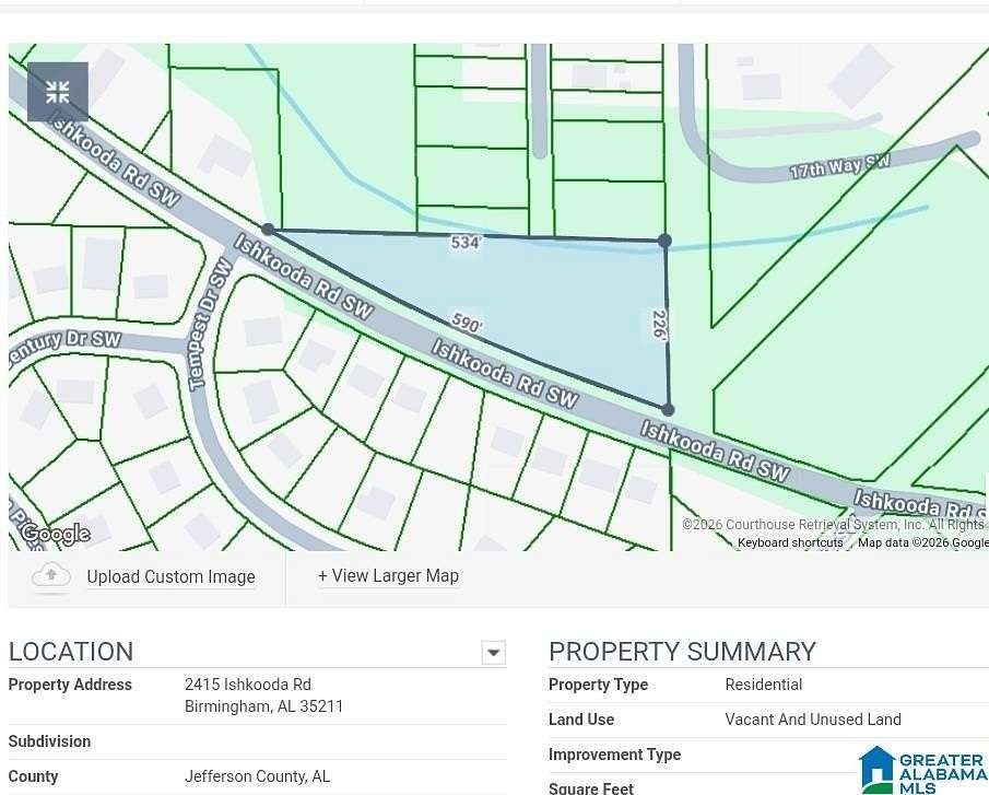 2 Acres of Residential Land for Sale in Birmingham, Alabama