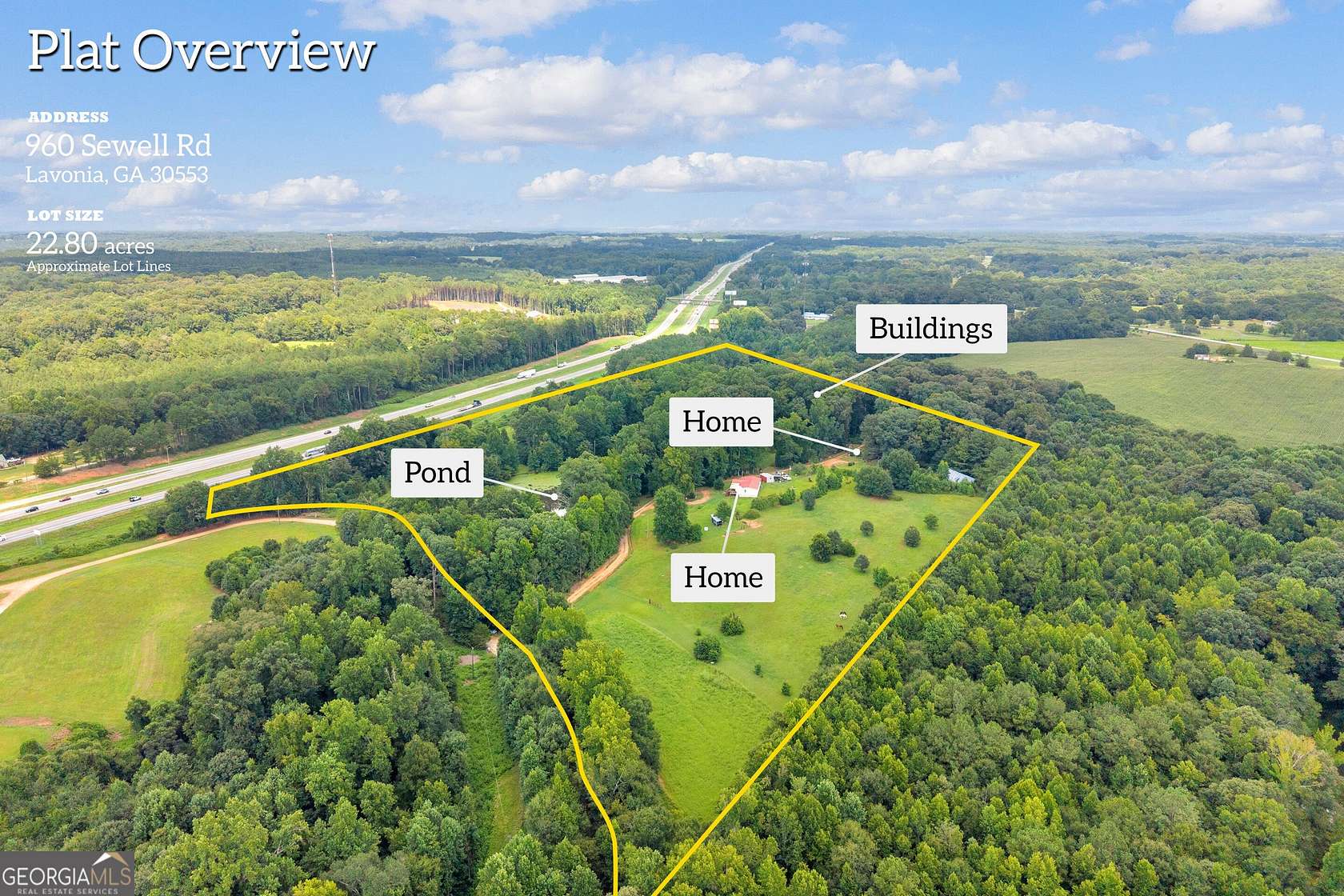 22.8 Acres of Land with Home for Sale in Lavonia, Georgia