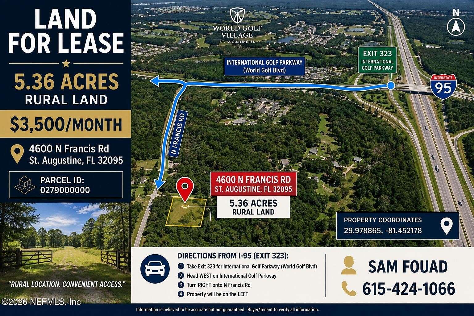 5.36 Acres of Commercial Land for Lease in St. Augustine, Florida