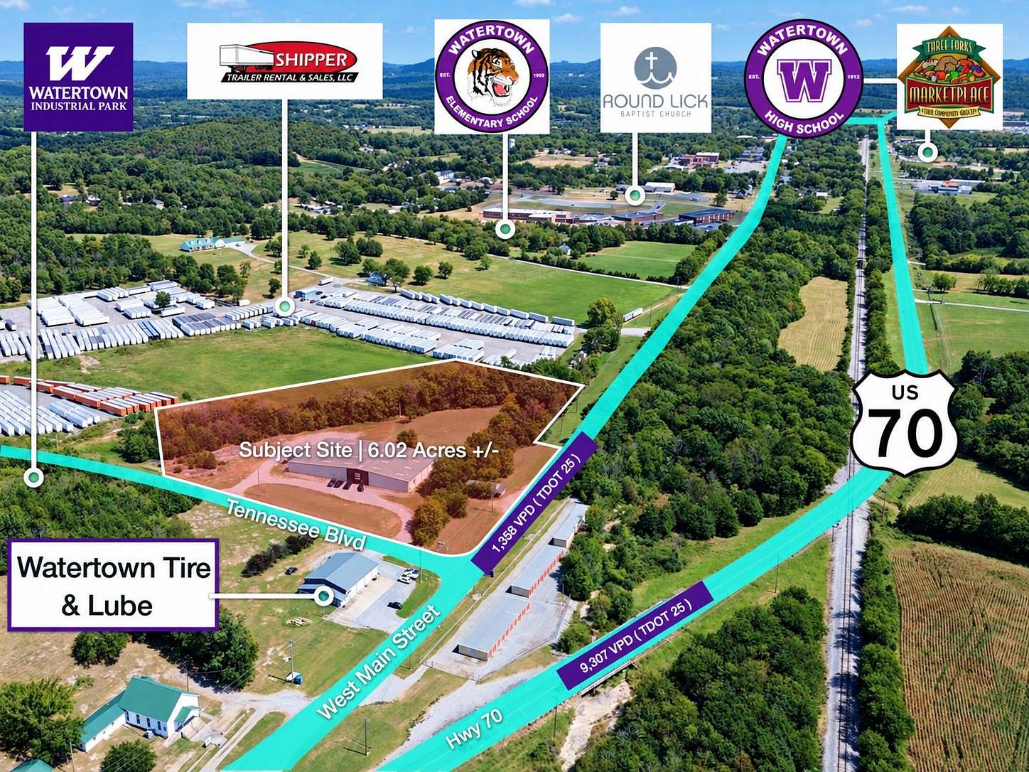 6 Acres of Improved Commercial Land for Sale in Watertown, Tennessee