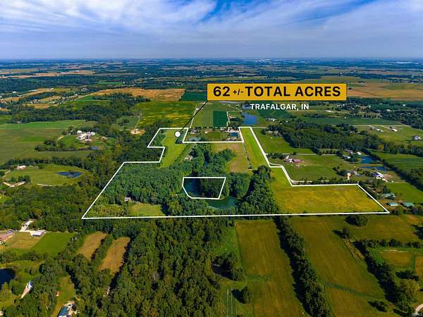 62 Acres of Recreational Land with Home for Sale in Trafalgar, Indiana