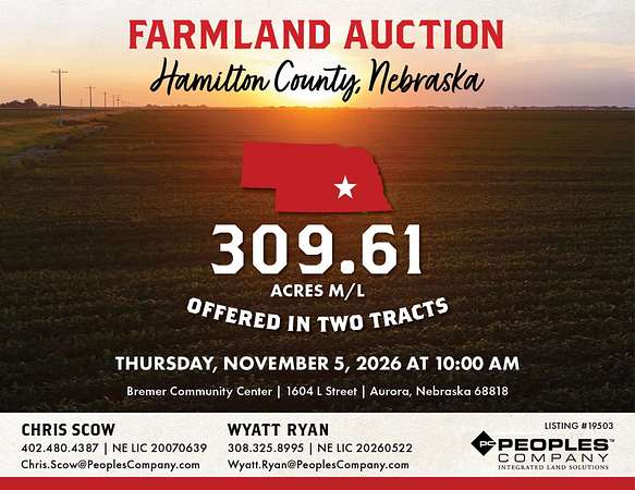 310 Acres of Land for Auction in Giltner, Nebraska