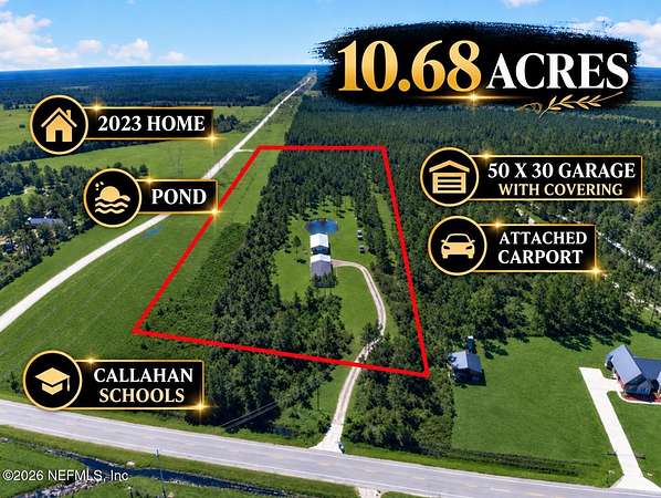 10.7 Acres of Land with Home for Sale in Hilliard, Florida