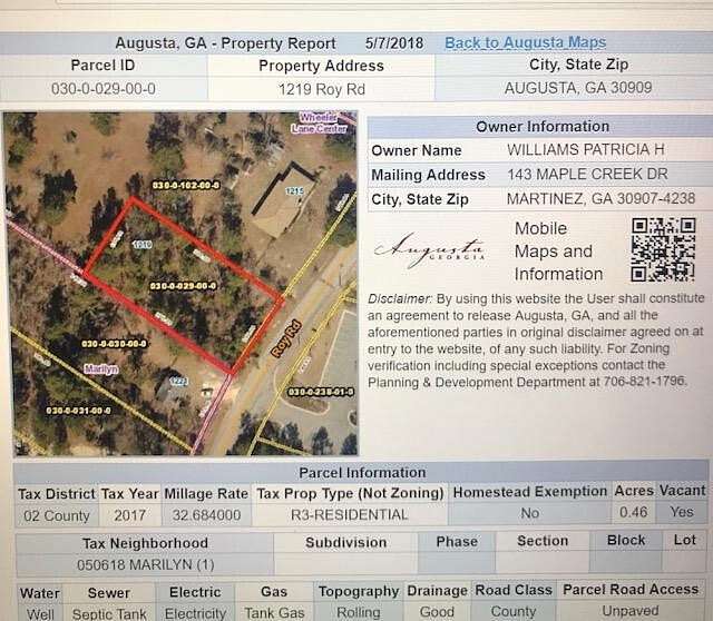 0.46 Acres of Residential Land for Sale in Augusta, Georgia