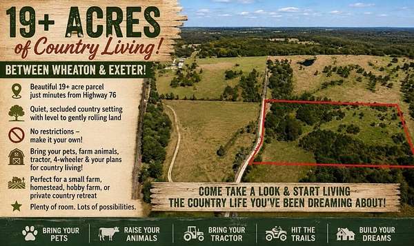 19 Acres of Agricultural Land for Sale in Exeter, Missouri