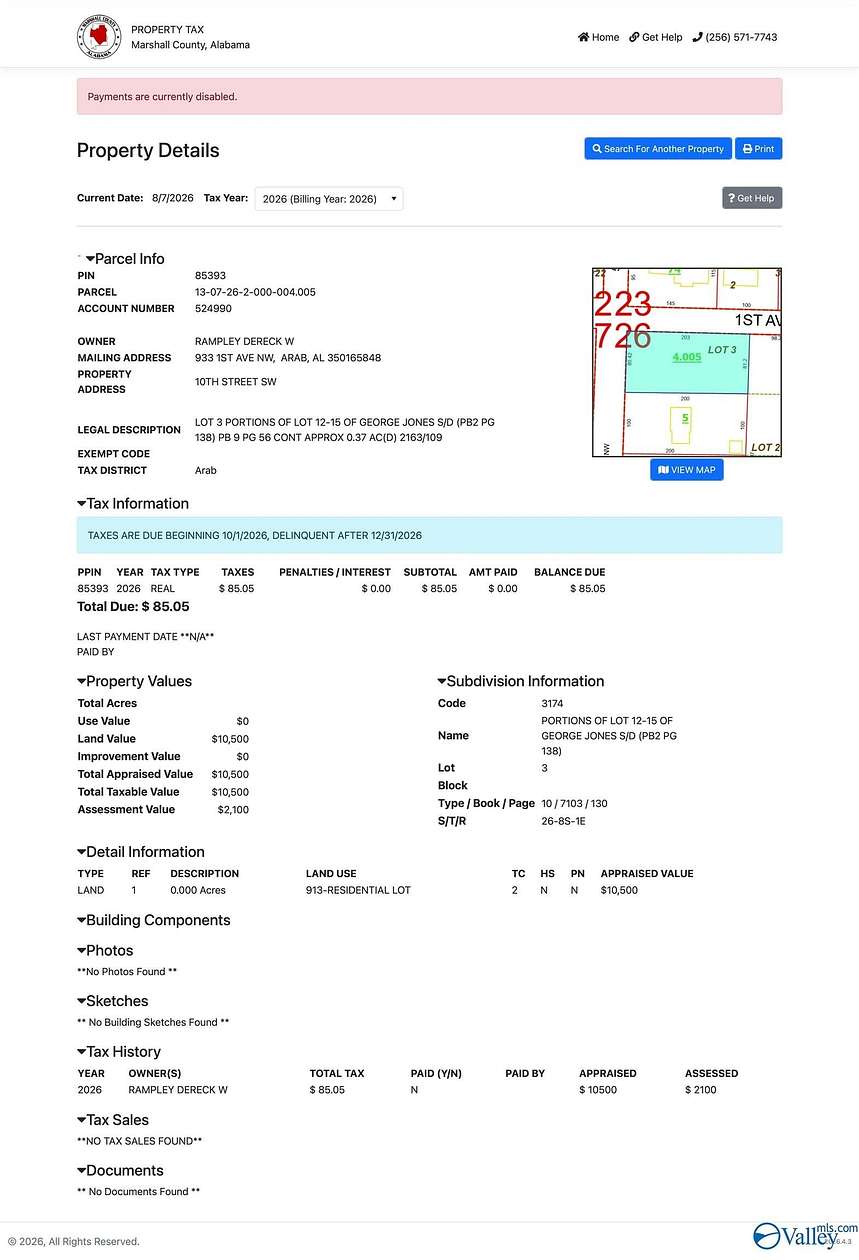 0.37 Acres of Land for Sale in Arab, Alabama