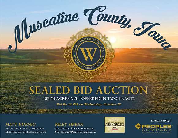 190 Acres of Land for Auction in West Liberty, Iowa