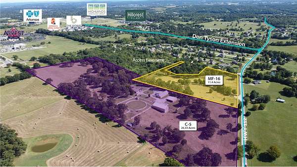 37.8 Acres of Improved Commercial Land for Sale in Springdale, Arkansas