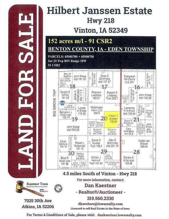 152 Acres of Land for Sale in Vinton, Iowa