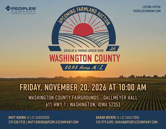 61 Acres of Land for Auction in Washington, Iowa