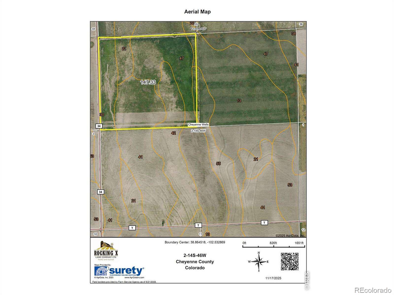 154 Acres of Agricultural Land for Sale in Cheyenne Wells, Colorado