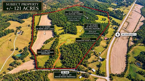 121 Acres of Land for Sale in Ripley, Mississippi