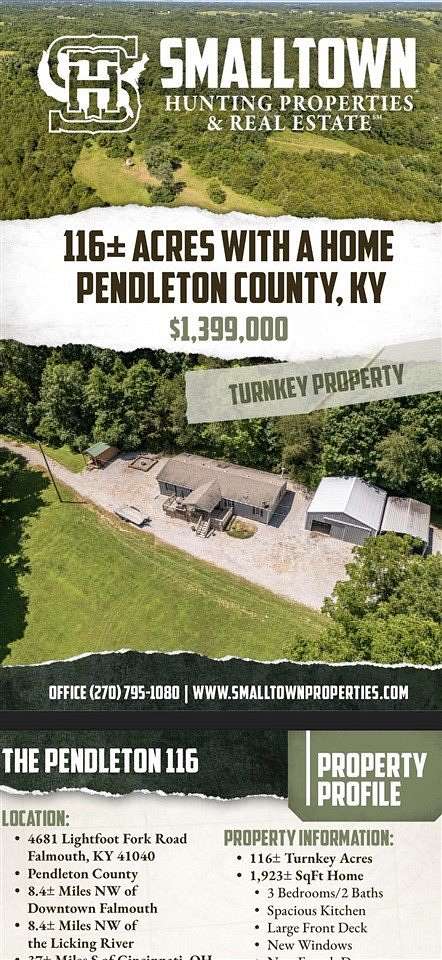 116 Acres of Land with Home for Sale in Falmouth, Kentucky
