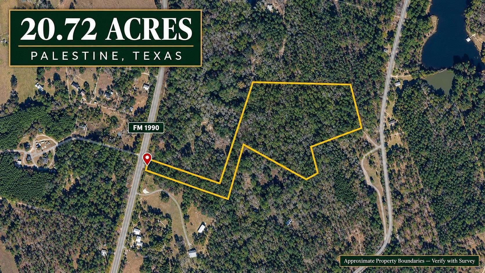 20.7 Acres of Recreational & Residential Land for Sale in Palestine, Texas