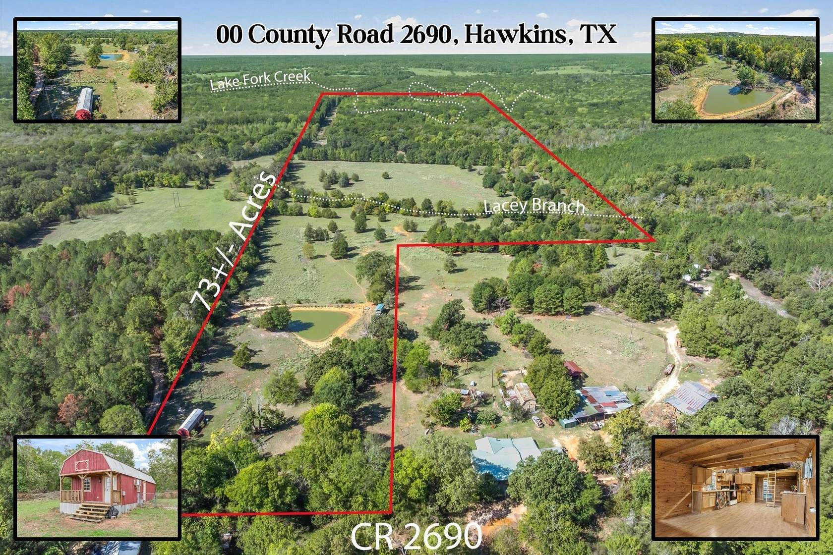 73.3 Acres of Recreational Land with Home for Sale in Hawkins, Texas