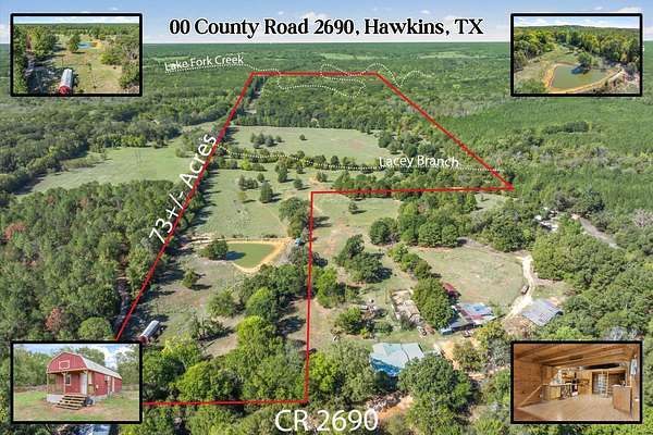 73.3 Acres of Recreational Land with Home for Sale in Hawkins, Texas