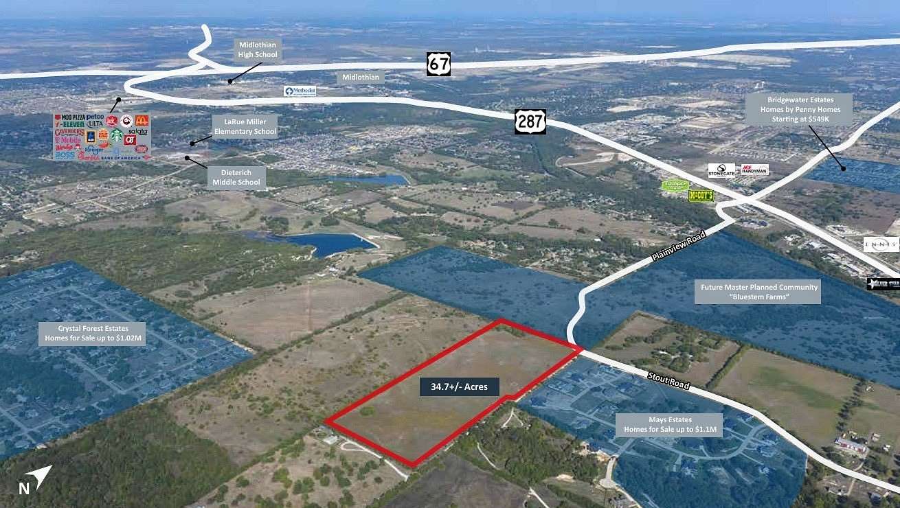 34.7 Acres of Agricultural & Residential Land for Sale in Midlothian, Texas