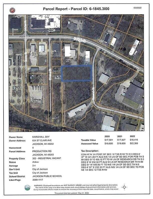 2.4 Acres of Commercial Land for Sale in Jackson, Michigan