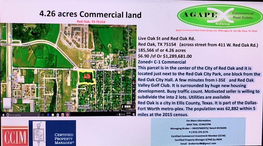 4.3 Acres of Commercial Land for Sale in Red Oak, Texas