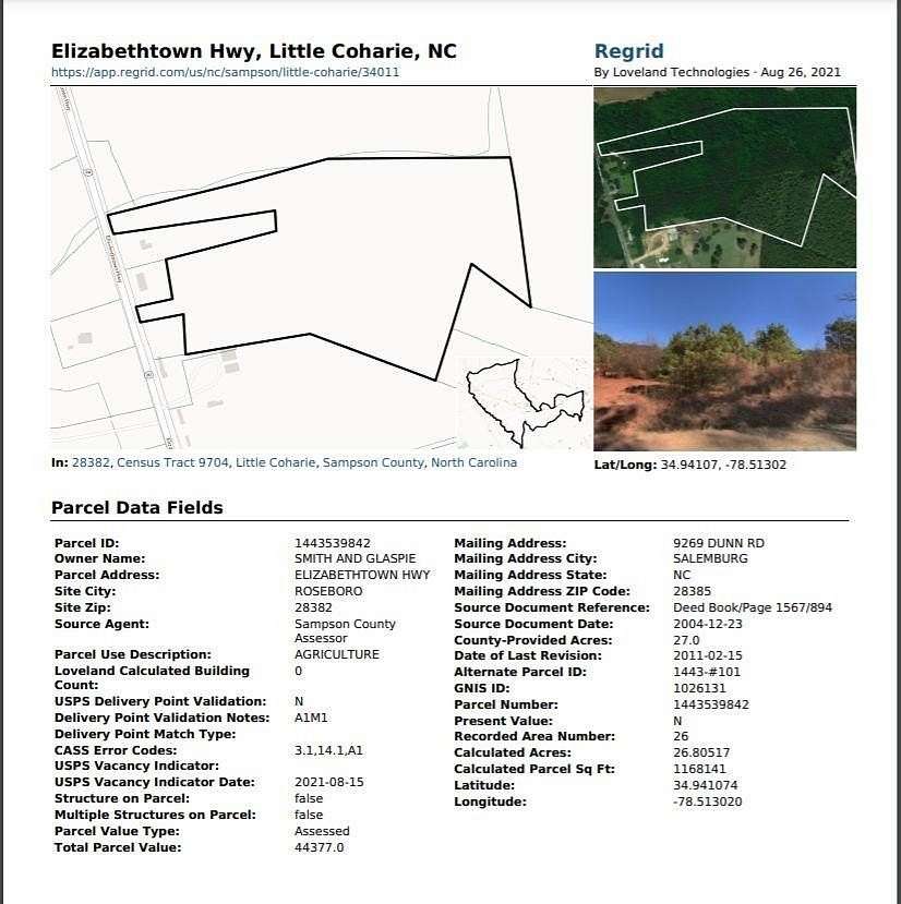 26.8 Acres of Land for Sale in Roseboro, North Carolina